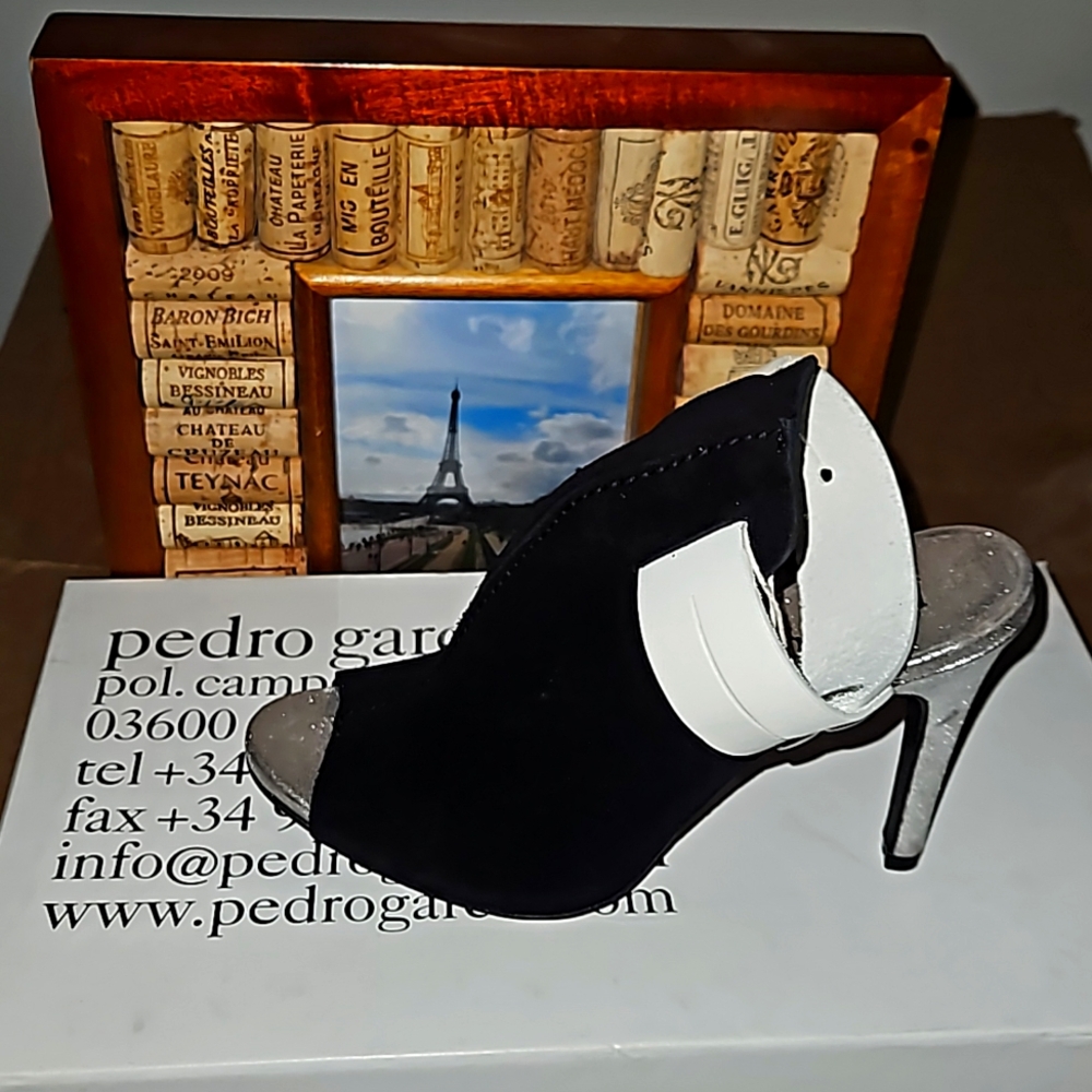 Brand New Pedro Garcia Black and White Ankle Strap Heels